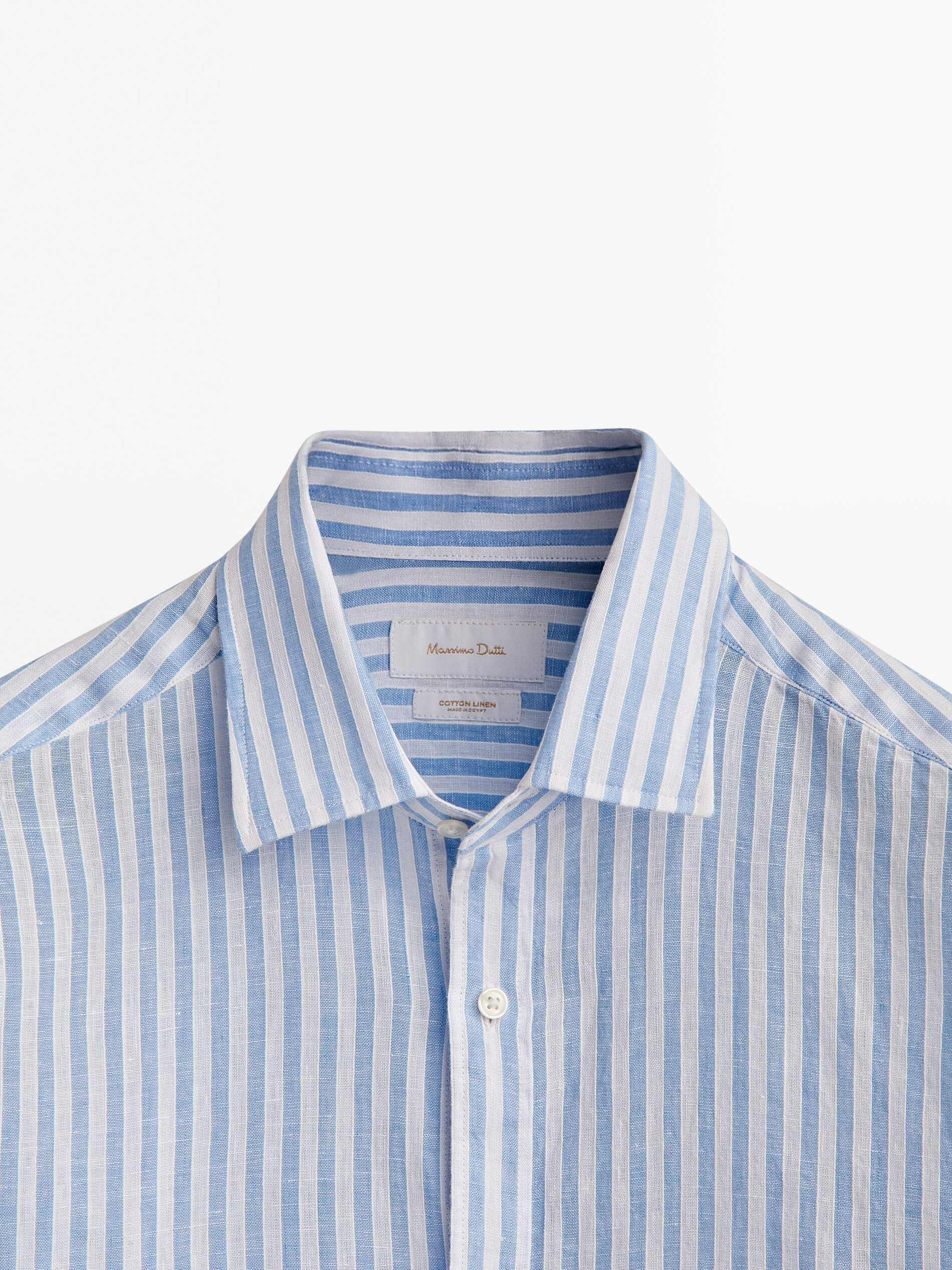 Rayas camisa mezcla linho algodón slim fit - LIGHT BLUE