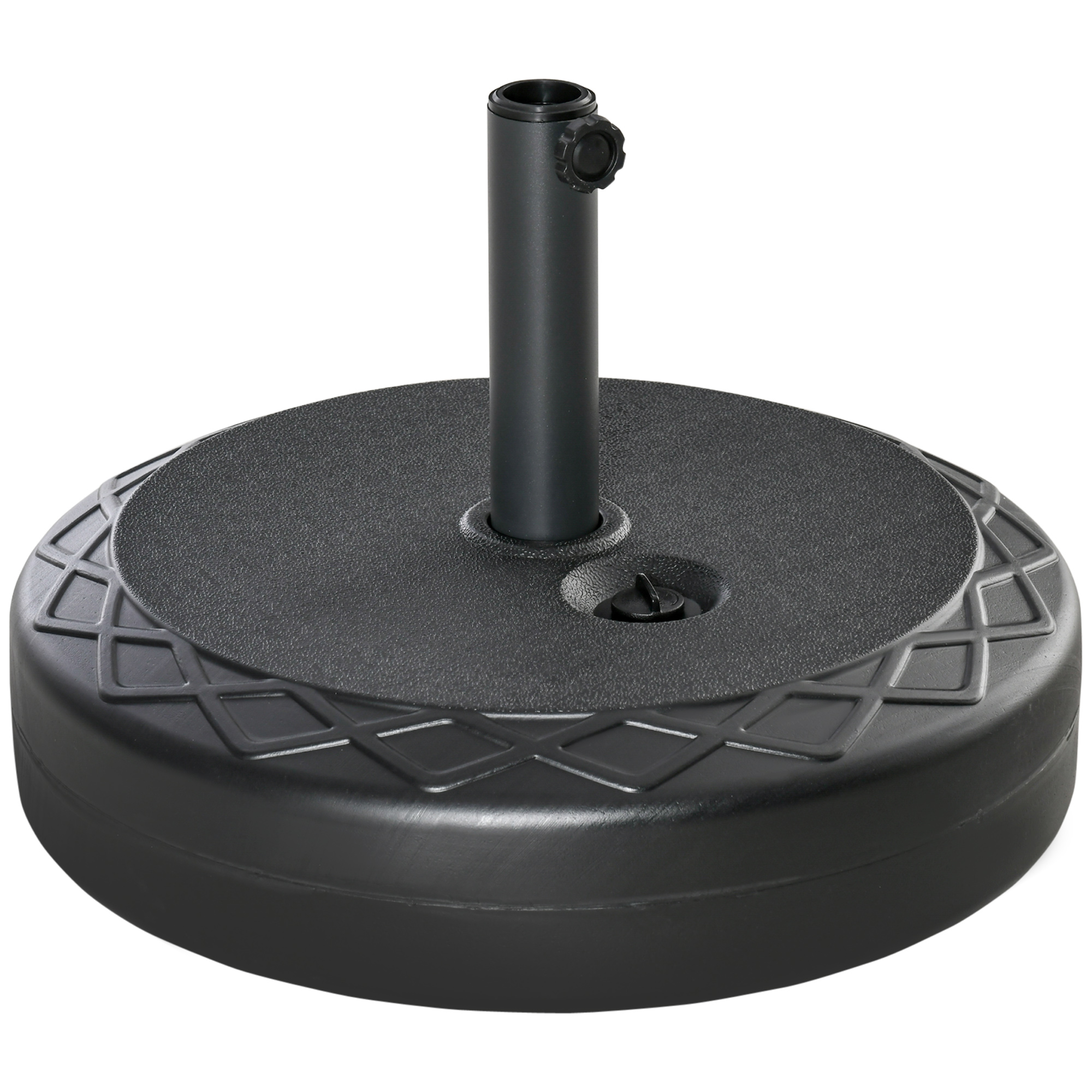 Base para guarda-sol Outsunny com enchimento de água, capacidade de 30 kg, suporte redondo para guarda-sol adequado para hastes de 38 mm e 48 mm, metal e plástico, para jardim e pátio, Ø55x38 cm, preto