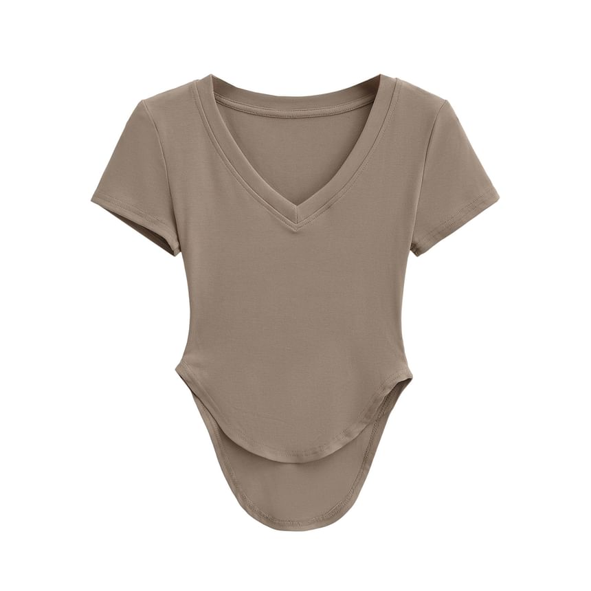Asiris - Effen T-shirt met korte mouwen en V-hals