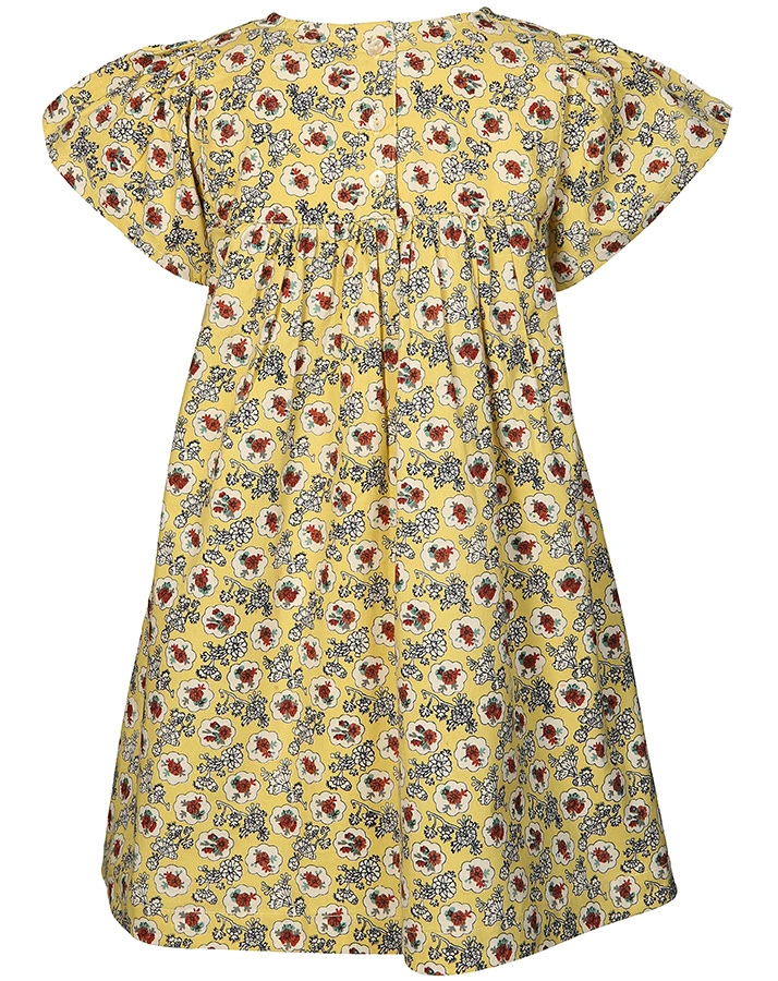 Kurzarm-Kleid ANTIQUE FLOWER in gelb