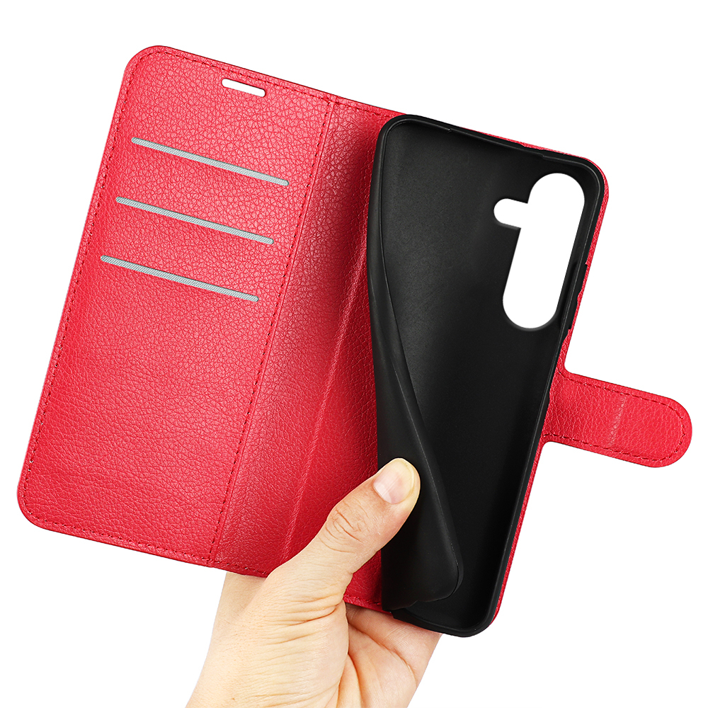 Samsung Galaxy S25 FE Leder Tasche Flip Cover Litchi Look - Rot