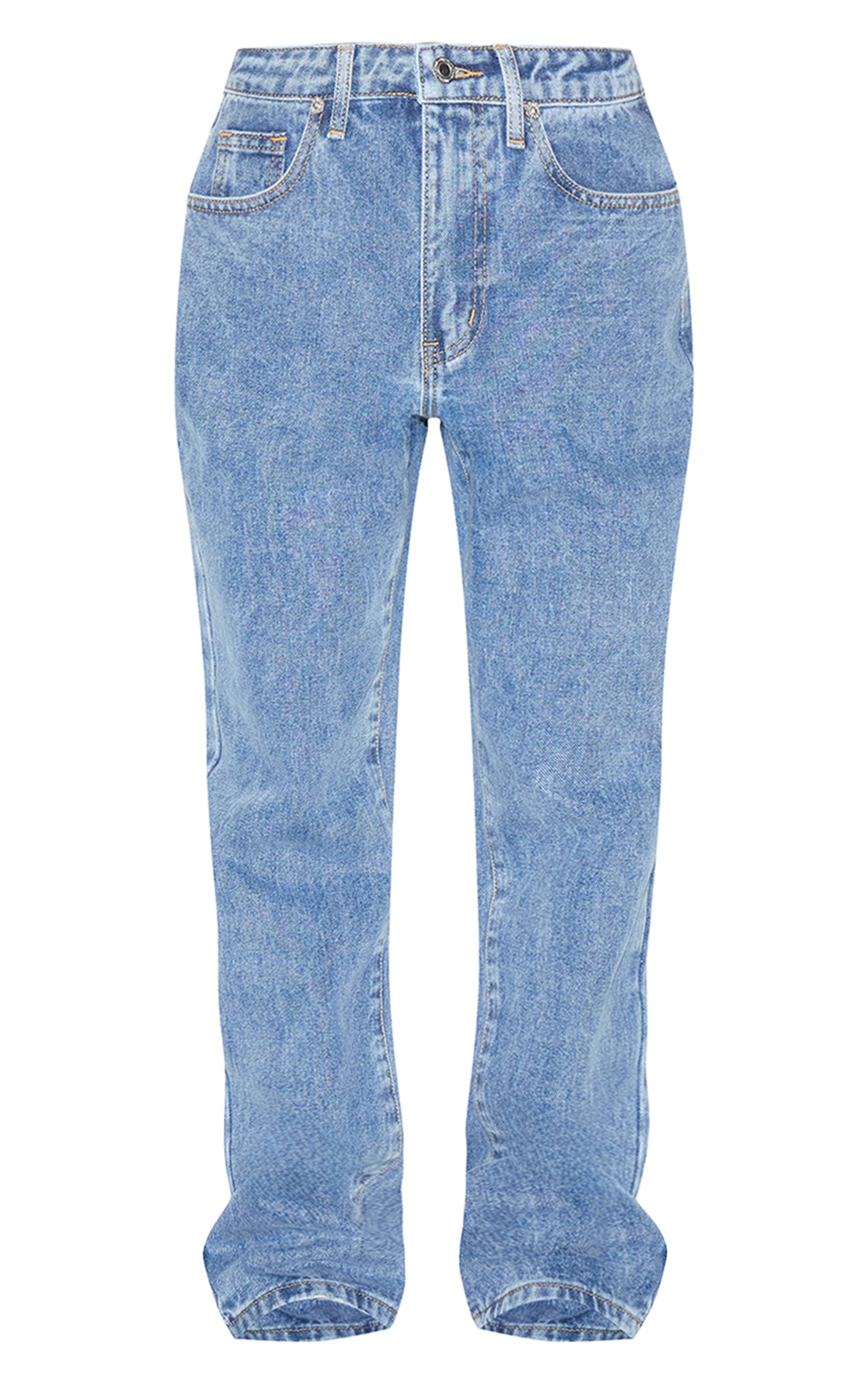 Mid Blue Wash Prettylittlething Petite Jean Taille Haute Coupe Droite