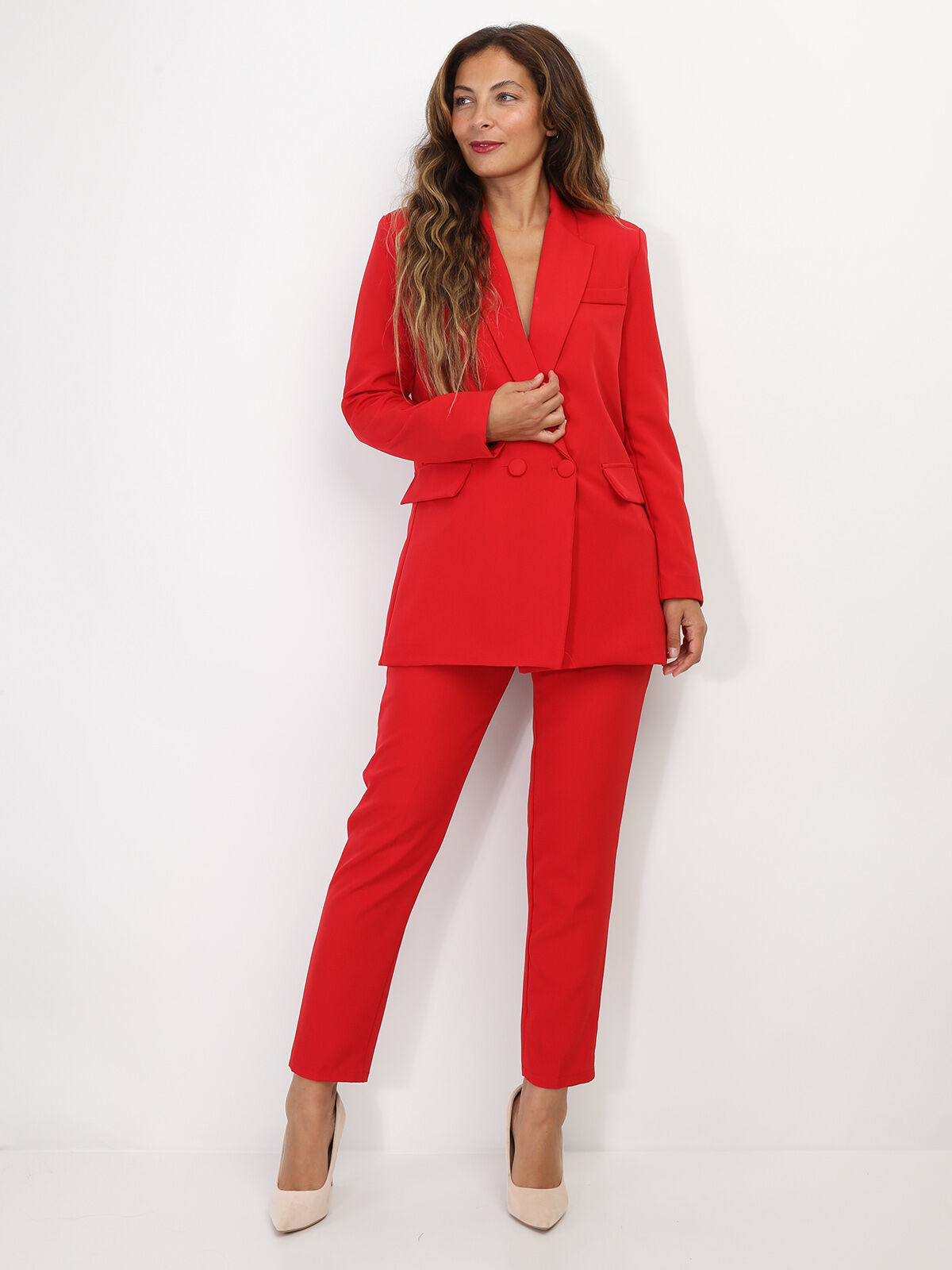 Ensemble tailleur droit- Rouge
