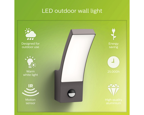 LED Sensor Buiten Wandlamp IP44 12W 1100 lm 2700K Splay antraciet