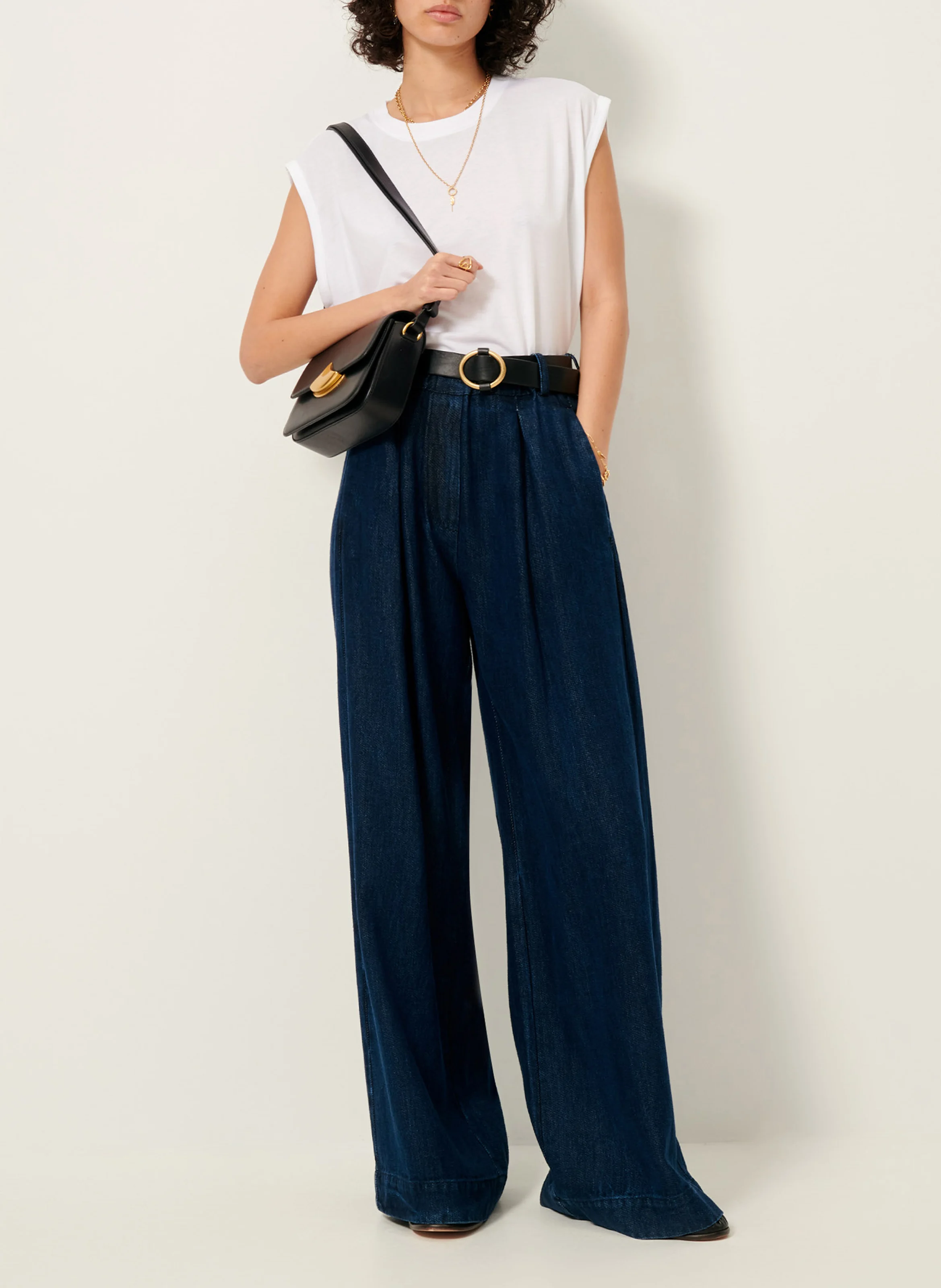 RINIM - Pantalon large taille haute | Bleu