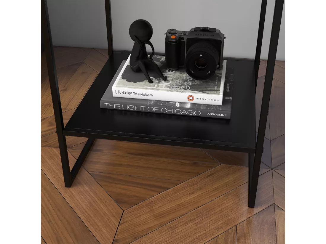 Table basse table d'appoint guéridon bout de canapé 2 niveaux acier noir
