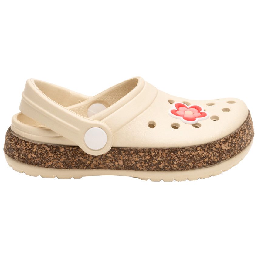 Sabots avec badge fleur et lanière pour bébé fille - Ecru