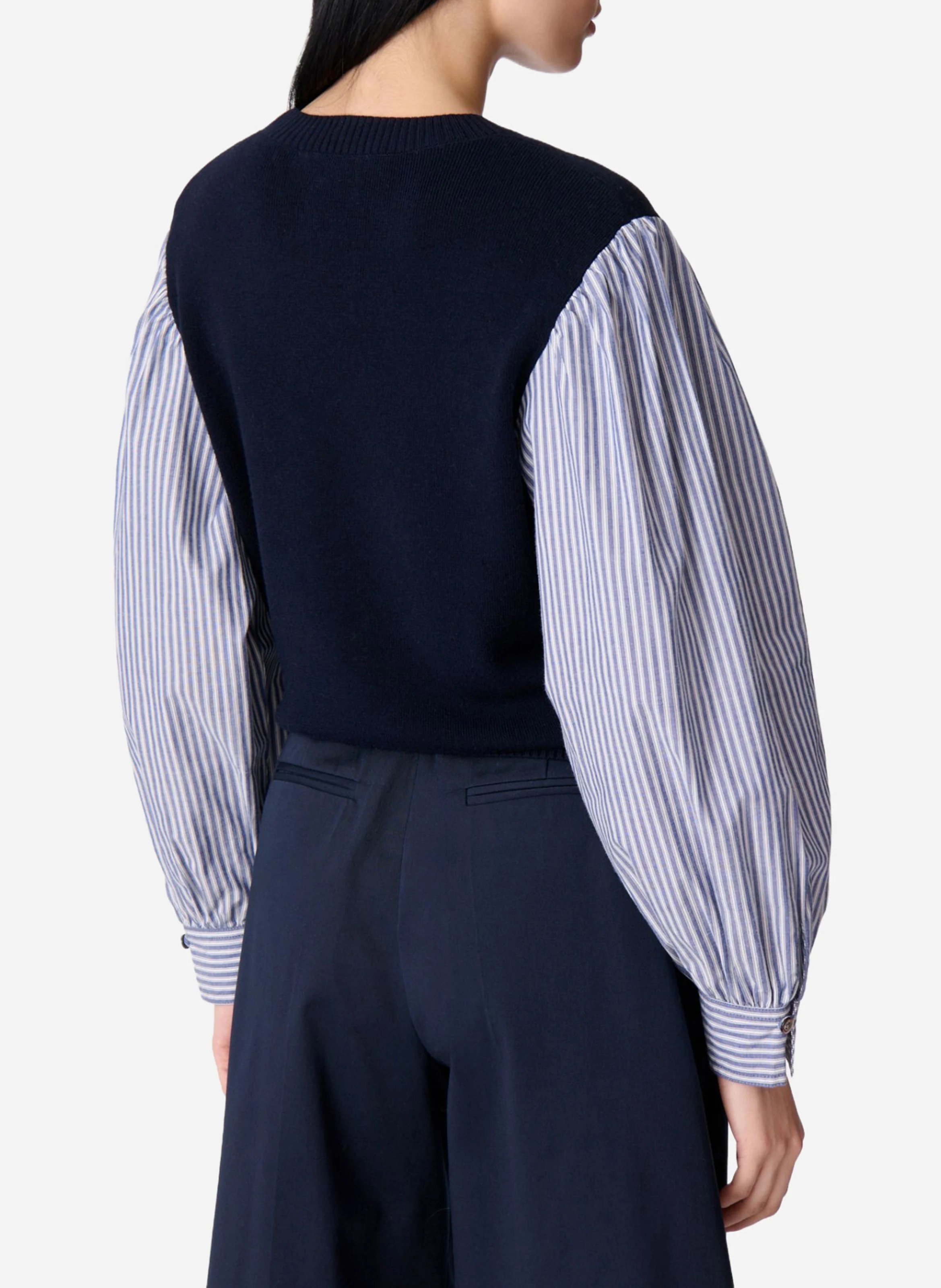 ELEKTRA - Pull sans manches combiné avec chemise rayée| Bleu