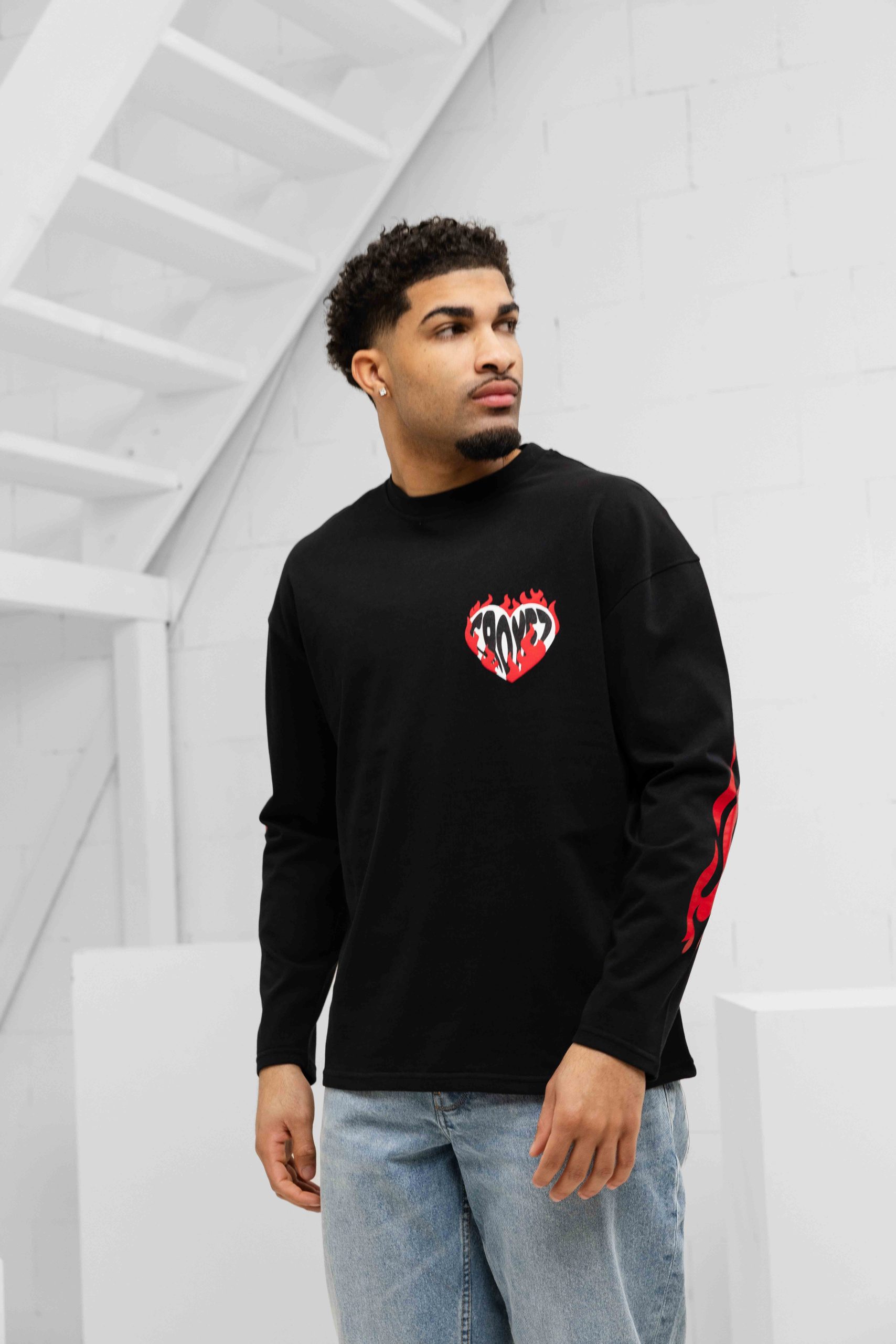 Croyez Heart On Fire Longsleeve T-Shirt Heren Zwart