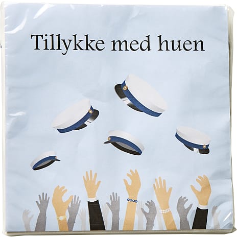 Servietter m. blå studenterhuer 33x33 cm 20-pak