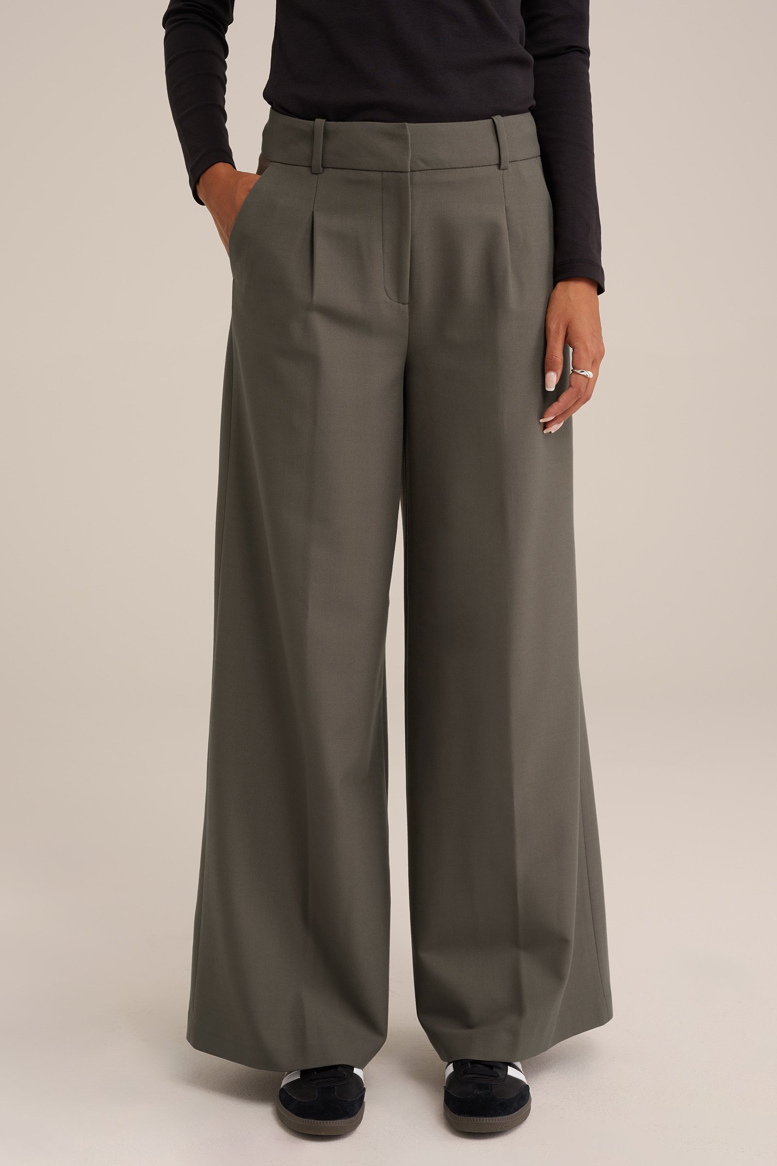 wide leg pantalon WE Fashion Grijsgroen