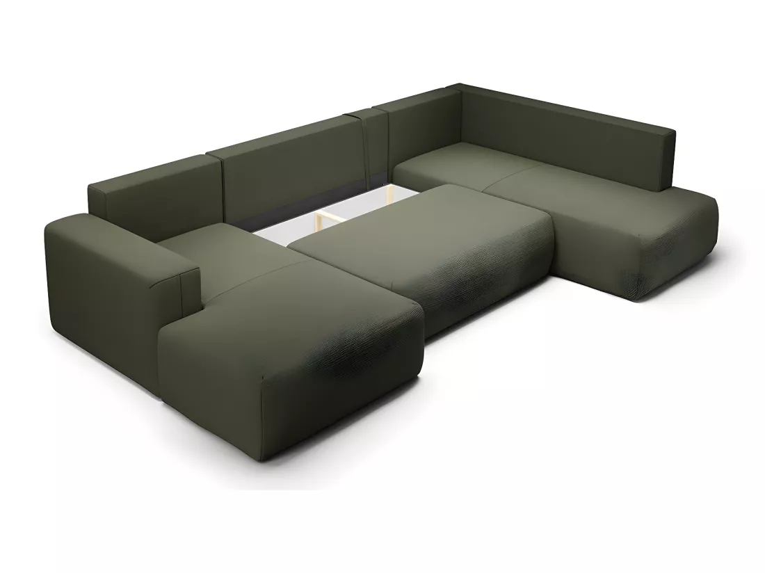 Canapé U 5 places convertible coffre Bliss Vert Sapin
