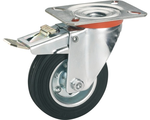 Tarrox zwenkwiel 200x50 mm met massief rubberen band tot 210 kg, plaatafmeting 140x80 mm