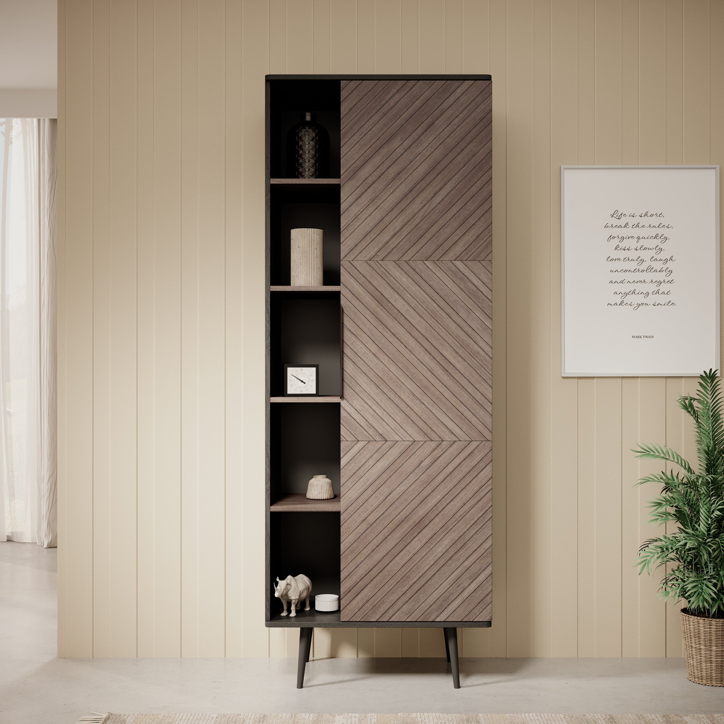 Pedro - Boekenkast - Donker eiken/zwart eiken - 70x41x190 cm