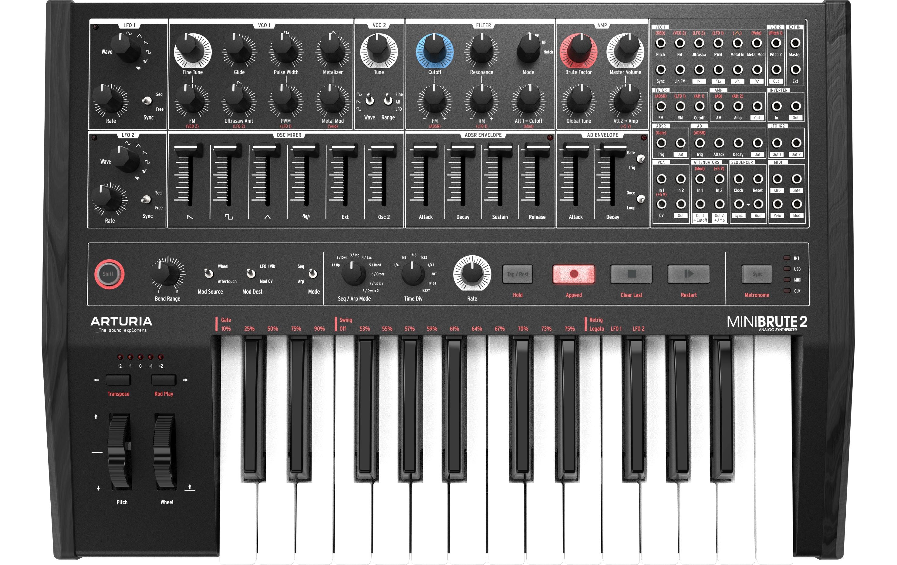 Synthesizer MiniBrute 2 - Noir Limited Edition<br>Halbmodularer monophoner Synthesizer mit 25-Noten-Tastatur