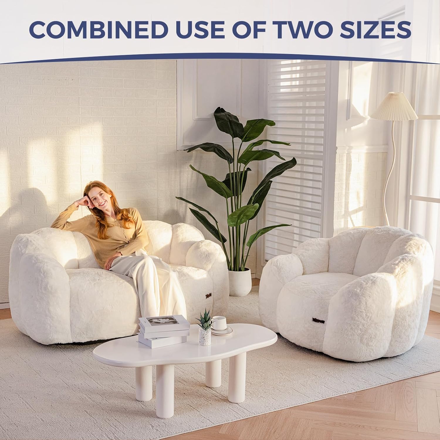 MAXYOYO Sitzsack Erwachsene, Floralförmige Bean Bag Sofa mit Memory-Foam Füllung, Weiches Kunstfell Sitzsack XXL für Wohnzimmer Schlafzimmer