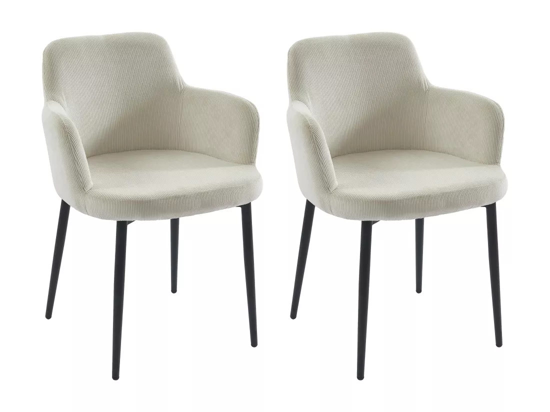 Lot de 2 chaises en velours côtelé et métal - Crème - CELOLA de Pascal MORABITO