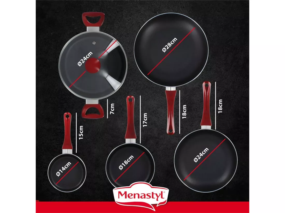 Menastyl - Set 6 Pieces Cerise Casserole Poele Faitout Induction En Aluminium