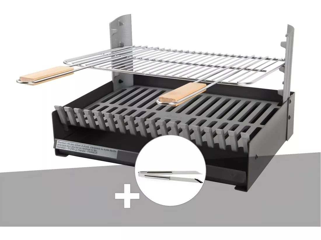 Barbecue charbon - Grilloir à poser Somagic + Pince en inox