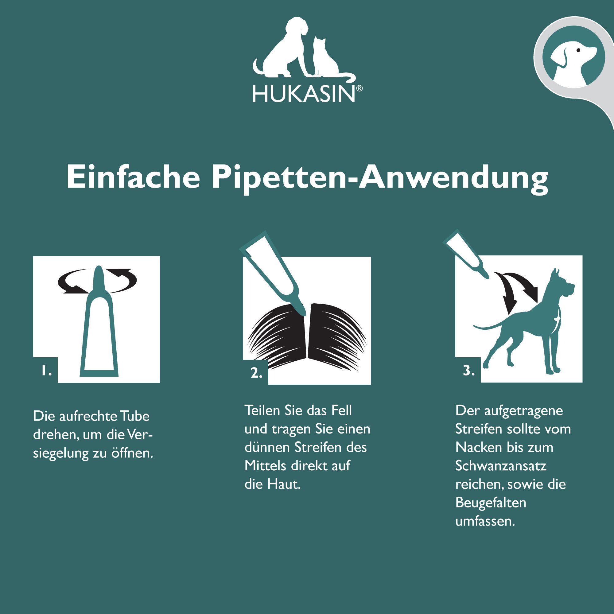 Hukasin® Spot On Hund - Zecken- und Floh Schutz - langanhaltender Zeckenschutz Hund & Flohmittel Hund bis zu 12 Wochen, für die Gesundheit Ihres Hundes