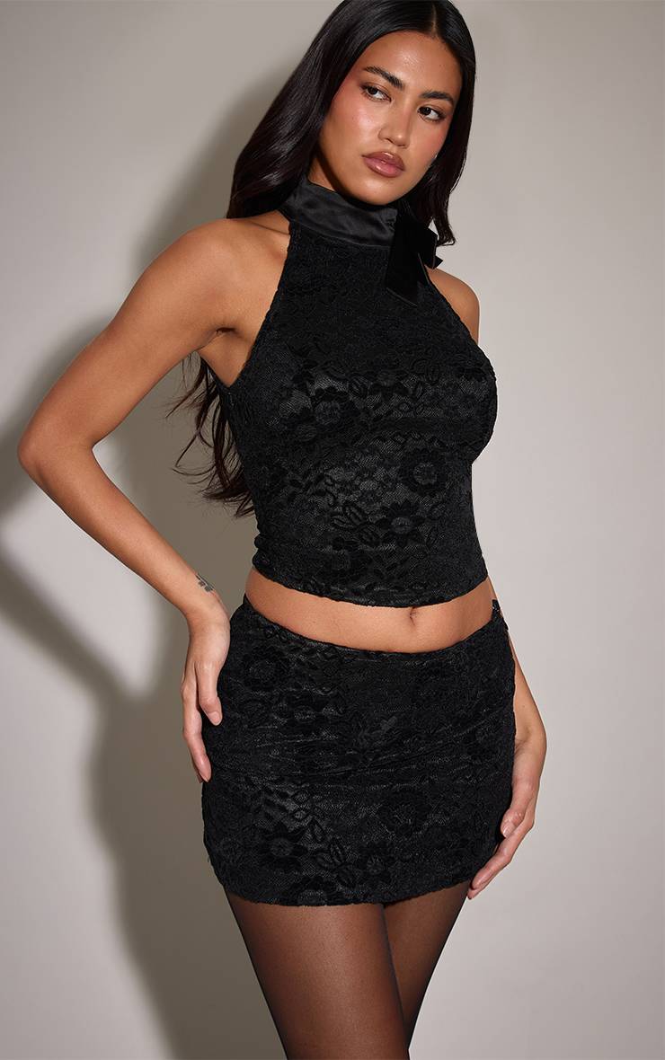 Noir Ensemble Jupe Mini En Dentelle