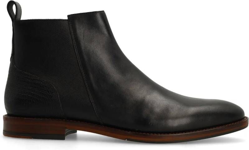 Manfield Heren Zwarte leren Chelsea boots