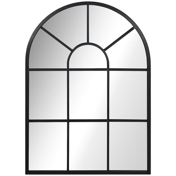 Veggspeil, vindusspeil, 70 x 50 cm, dekorativt speil med metallramme, hengende speil til stue, soverom, svart