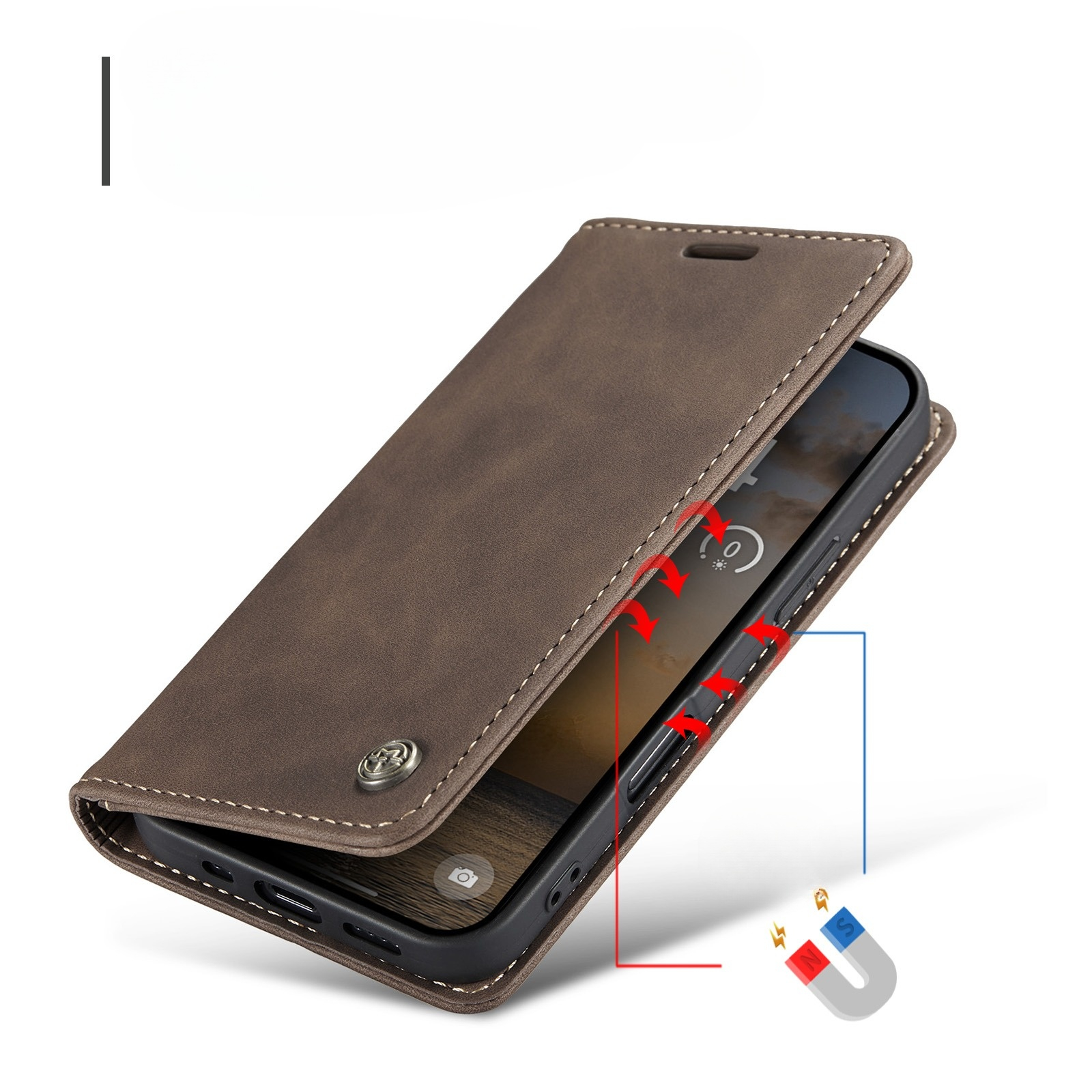 iPhone 17 Pro Leder Tasche Flip Wallet Etui mit Kartenfächern - Braun