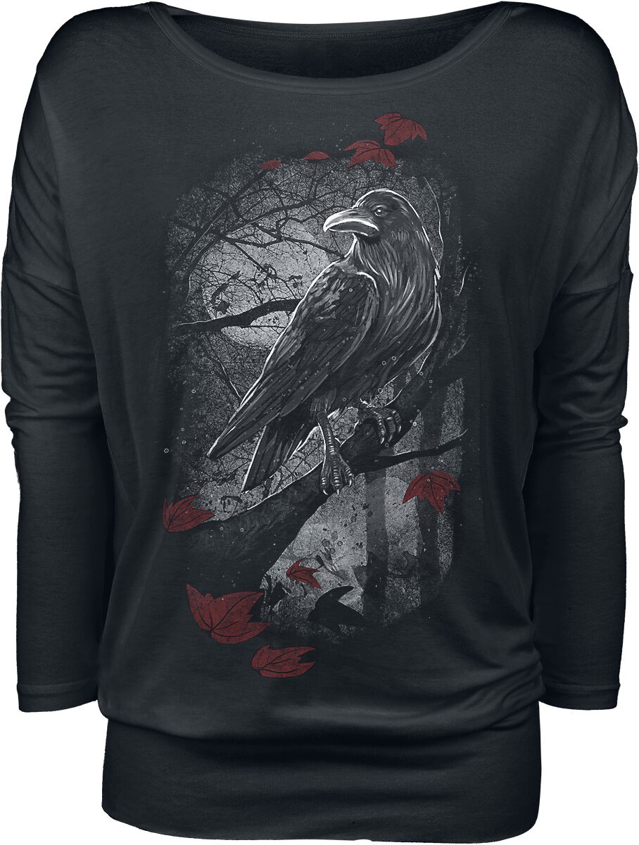 Haut Manches Longues Noir Col Bateau & Imprimé | Black Premium by EMP T-shirt manches longues