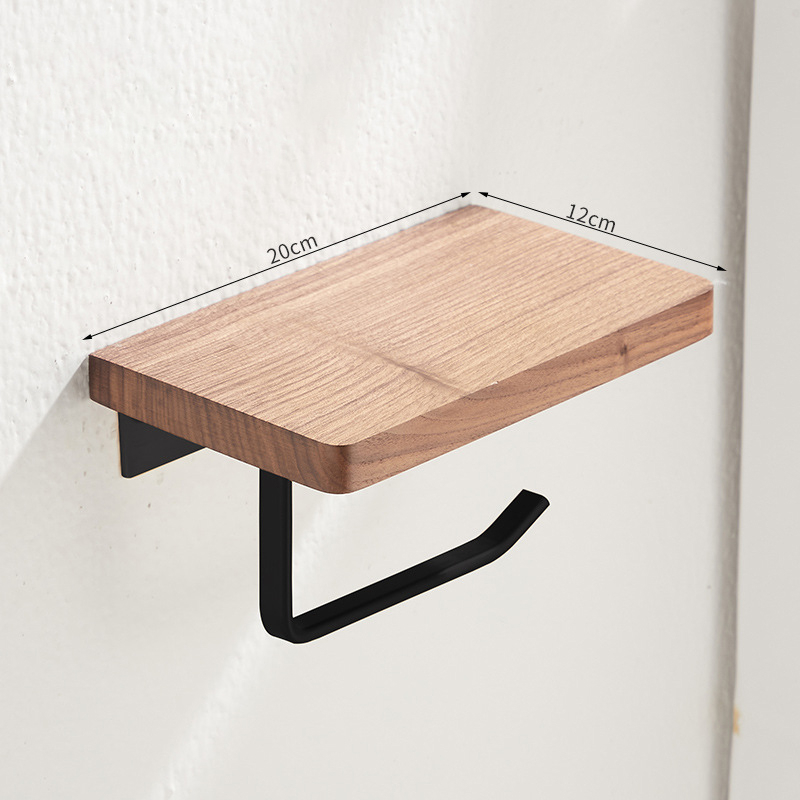 2in1 Selbstklebende Holz Toiletten Papier Wandhalterung mit Handy Ablage - Braun / Schwarz