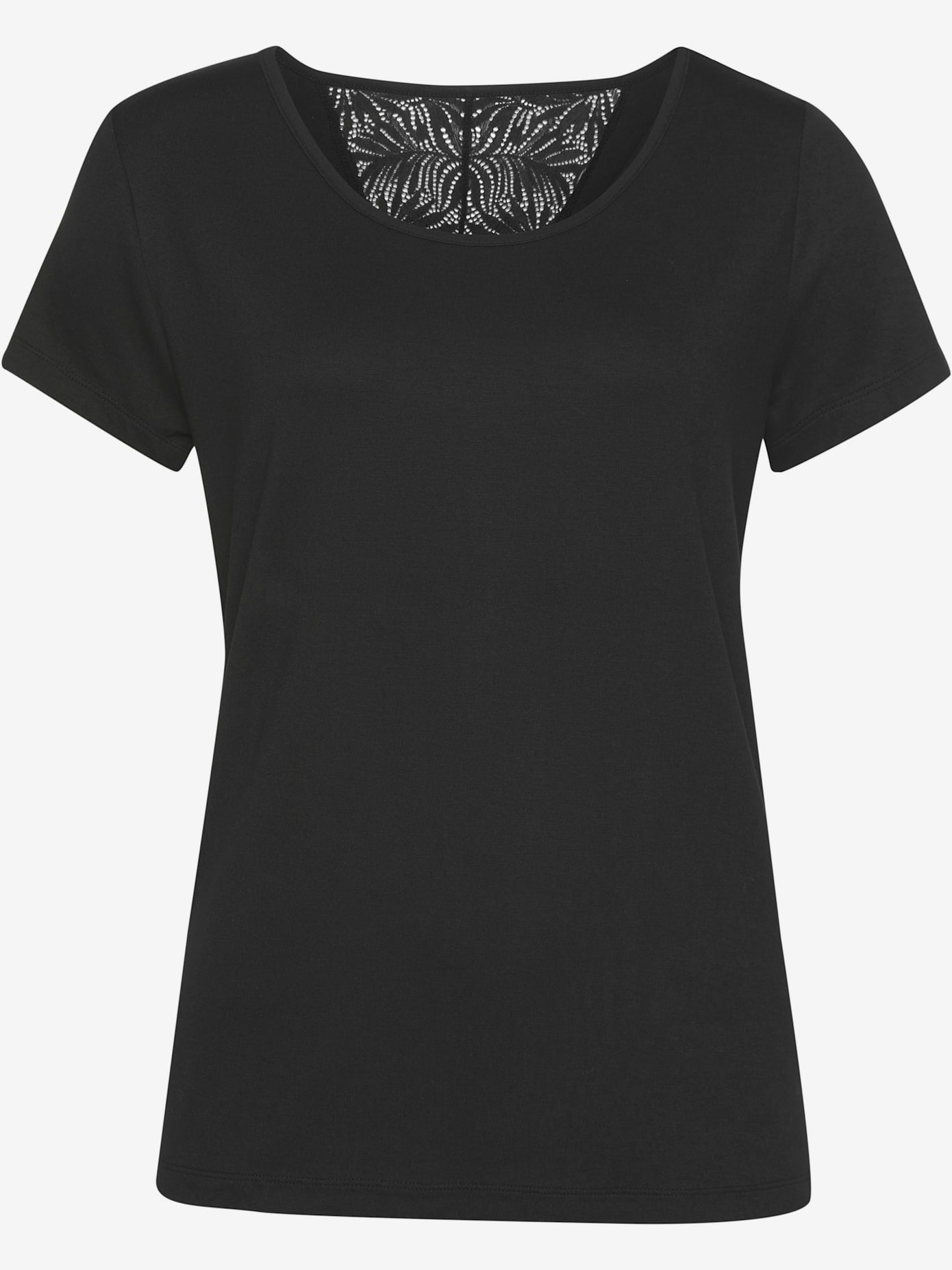 Haut de pyjama élégant t-shirt à manches courtes orné de détails en dentelle