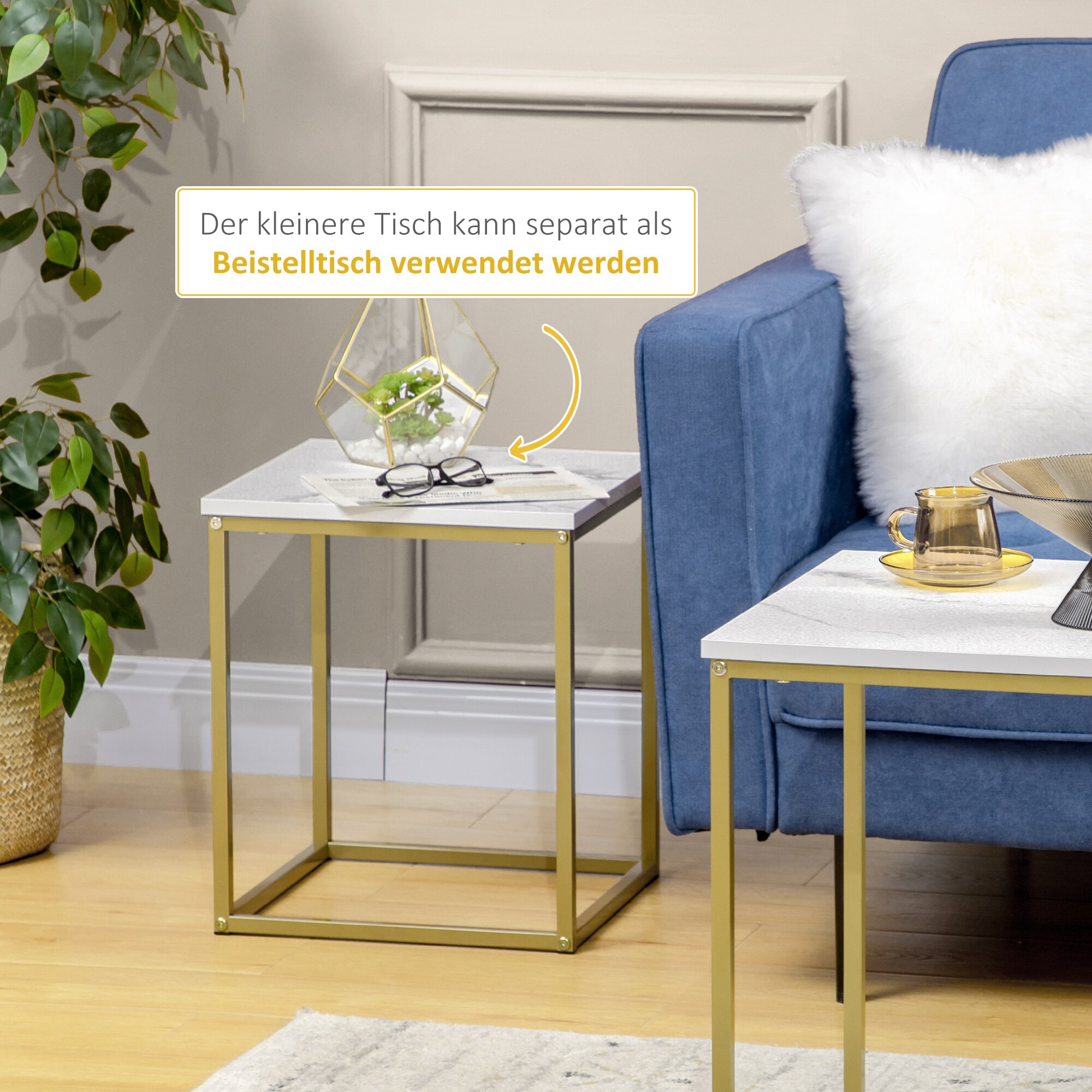 HOMCOM Couchtisch Set mit Marmoroptik weiß 45L x 45B x 50H cm