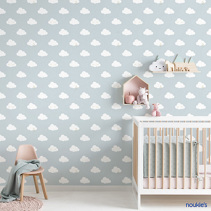 Papier peint Babyland intissé nuage blanc pluie or
