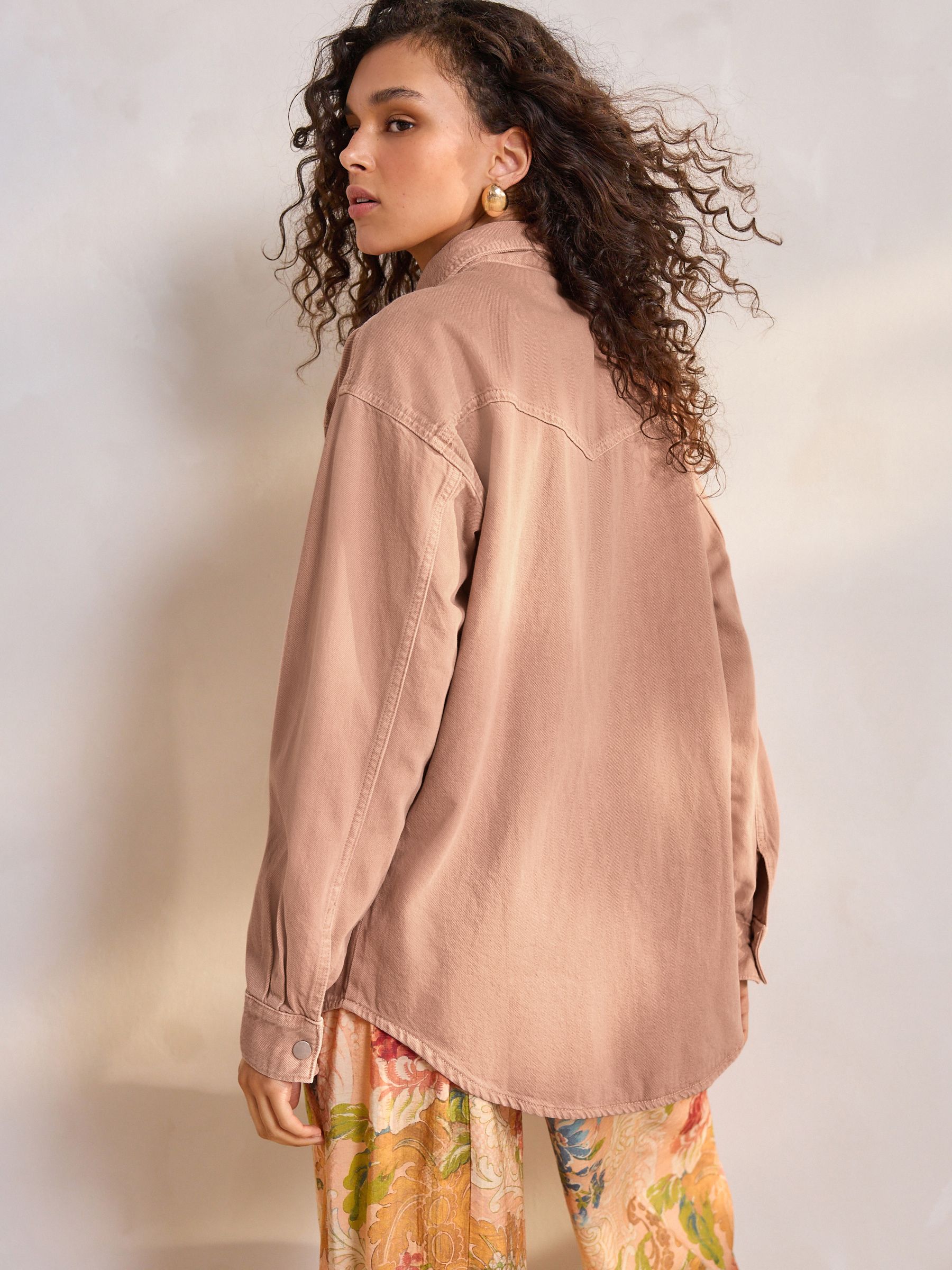 Roze - Oversized denim overhemd