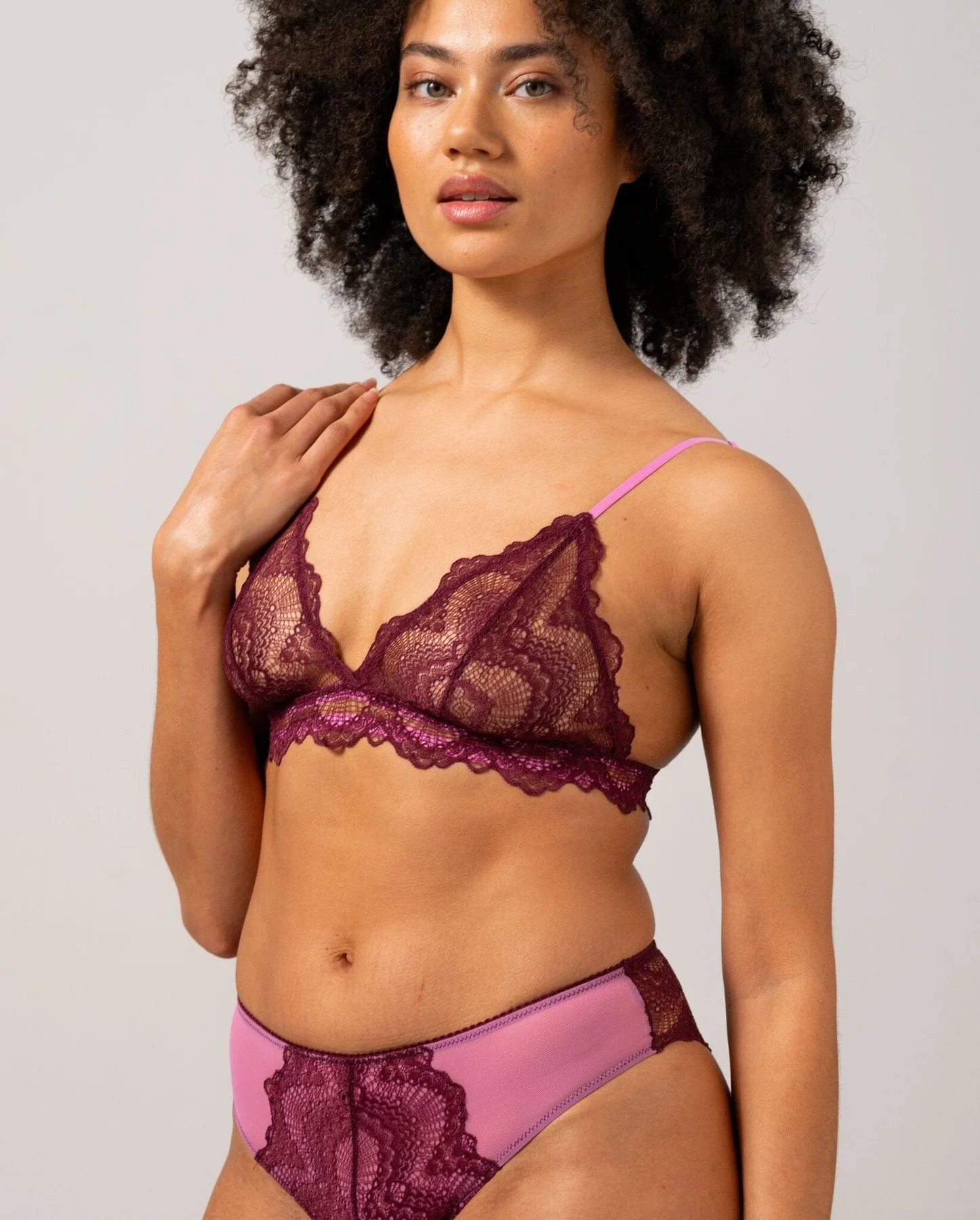 Understatement Underwear Lace Triangle Bralette burgundy candy pink