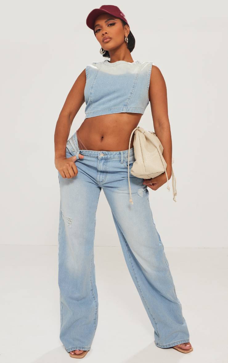 Bleu Clair Jean En Denim Coupe Large Shape