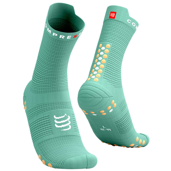 Chaussette running COMPRESSPORT PRO RACING SOCKS V4.0 RUN HIGH CREME DE MENTHE/PAPAYA PUNCH