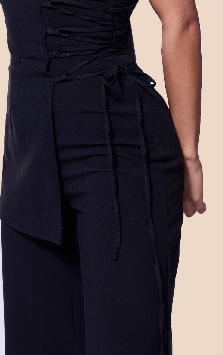 Noir Combinaison-pantalon Ajustée À Laçage Et Panneau Superposé Plt Label