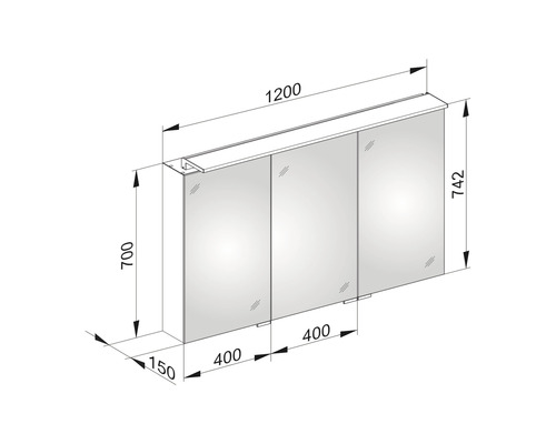 KEUCO Royal L1 spiegelkast, 120 x 15 x 74,2 cm, gespiegeld, 3-deurs, LED, IP24
