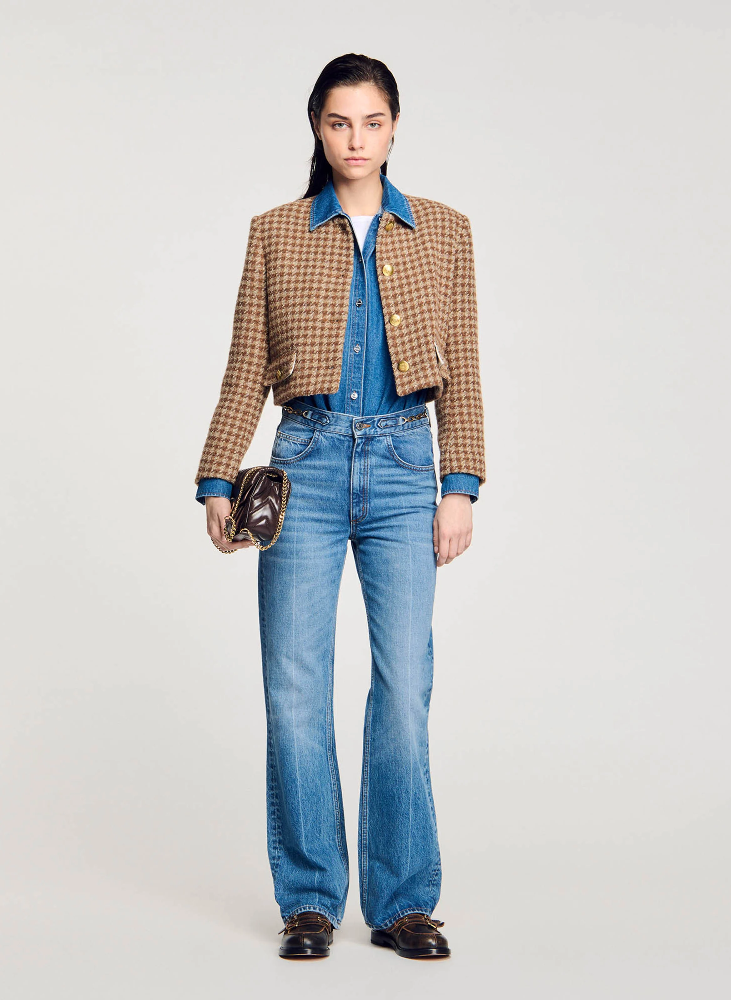 Veste courte à carreaux | Marron