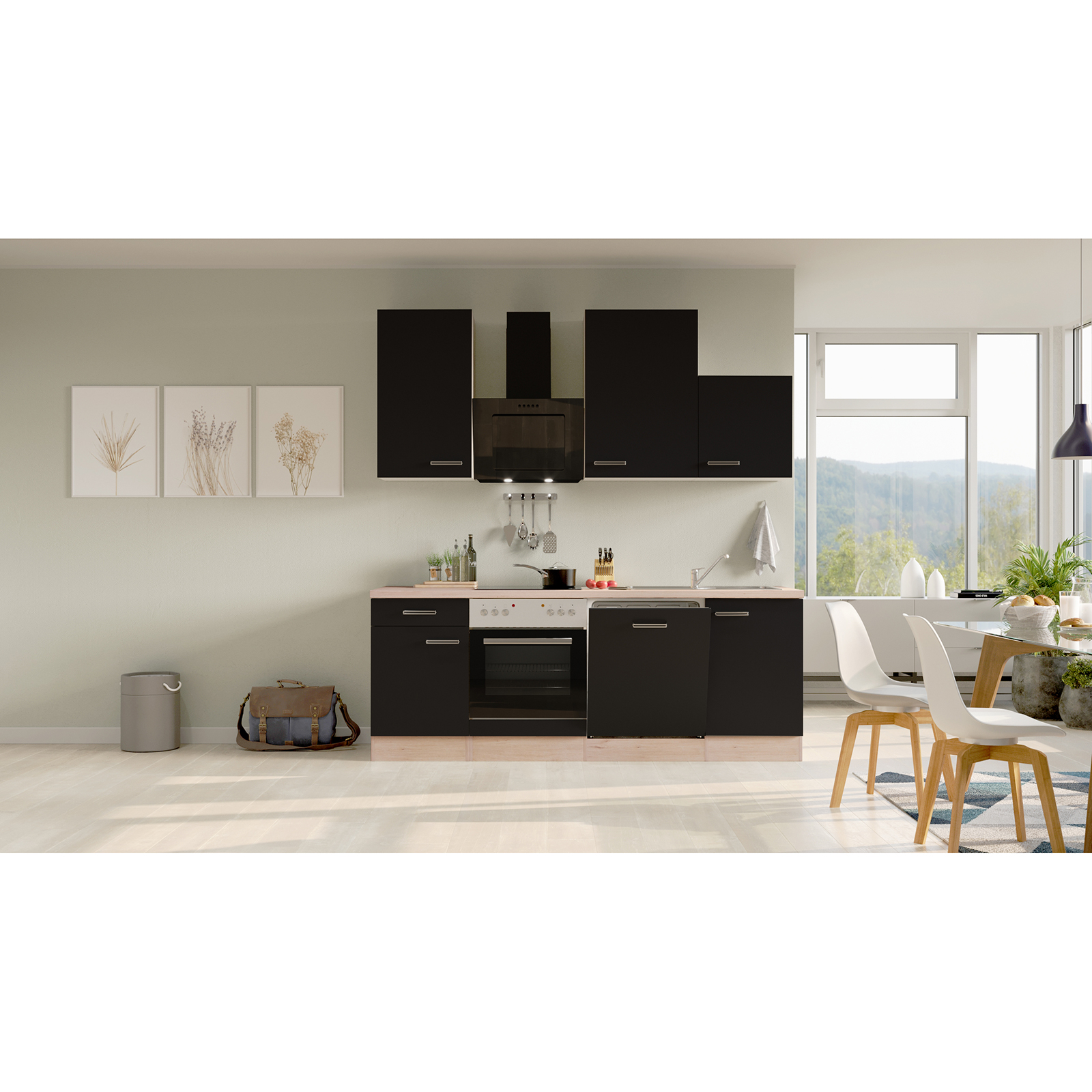 Küchenblock RISENTO - anthrazit-San Remo Eiche - mit E-Geräten - 220 cm