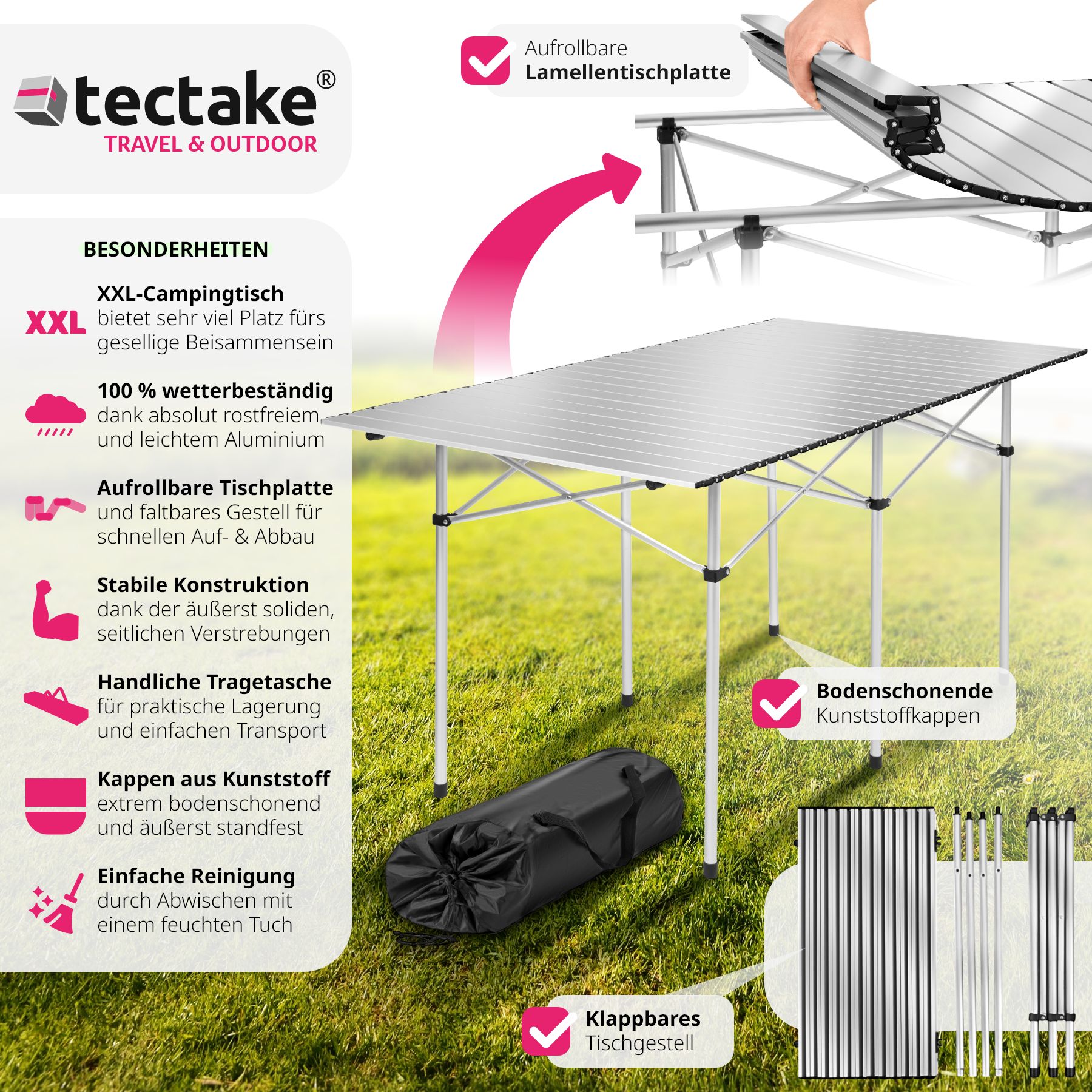 tectake® Campingtisch, klappbar, wetterfest, 140 x 70 x 70 cm
