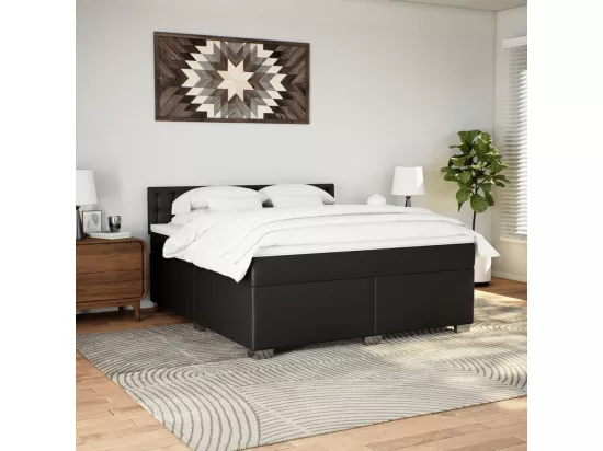 Sommier à lattes de lit avec matelas Noir 180x200 cm Similicuir