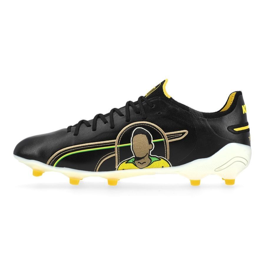 PUMA King Ultimate Pele FG/AG Legends - Noir/Blanc/Jaune/Doré ÉDITION LIMITÉE