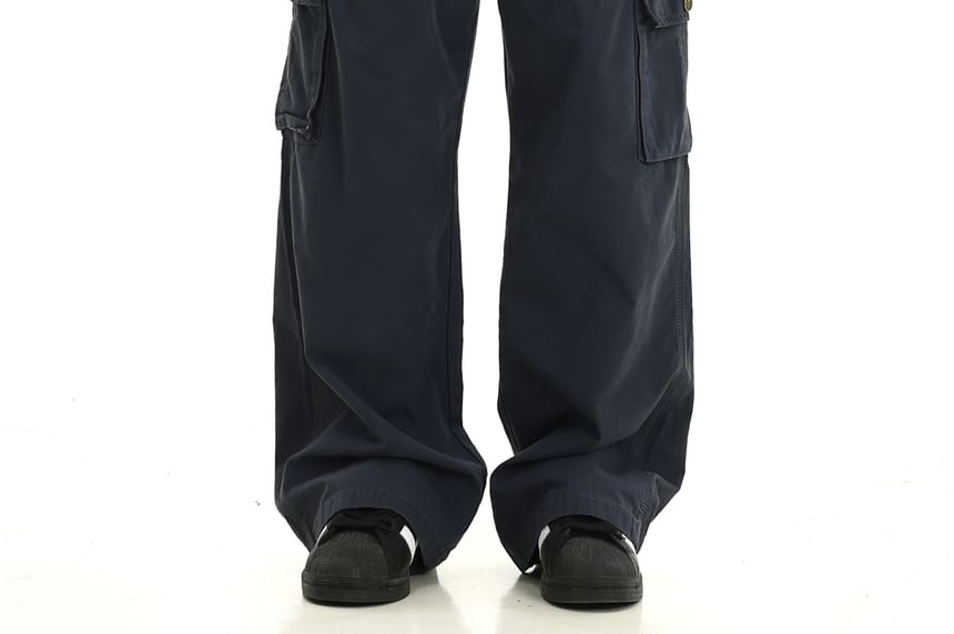 Meiksip - Mid Rise Plain Cargo Wide Leg Pants