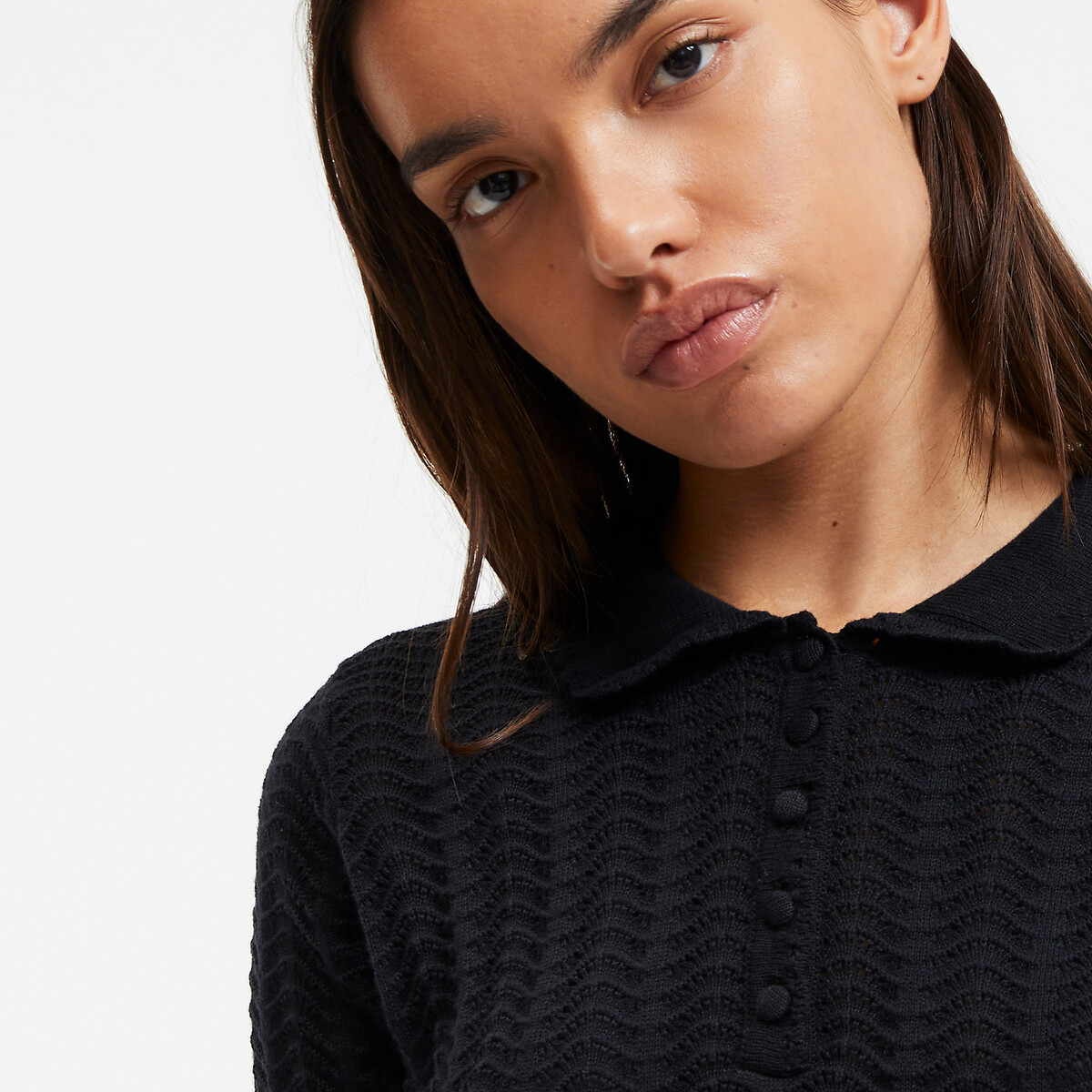 COLEÇÕES LA REDOUTE<br>Suéter com gola polo, malha fina