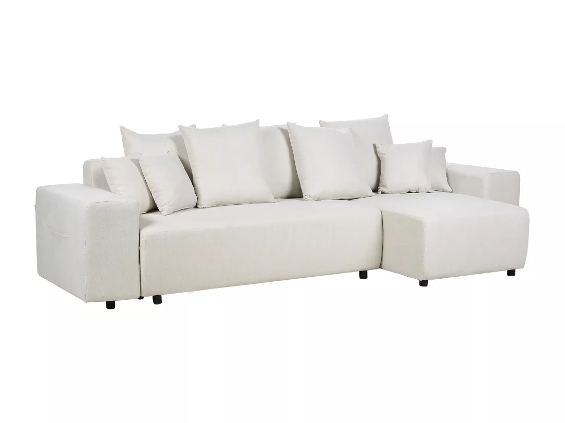 Canapé d'Angle droite Moderne avec Coussins et Rangement en Tissu Beige Clair Luspa