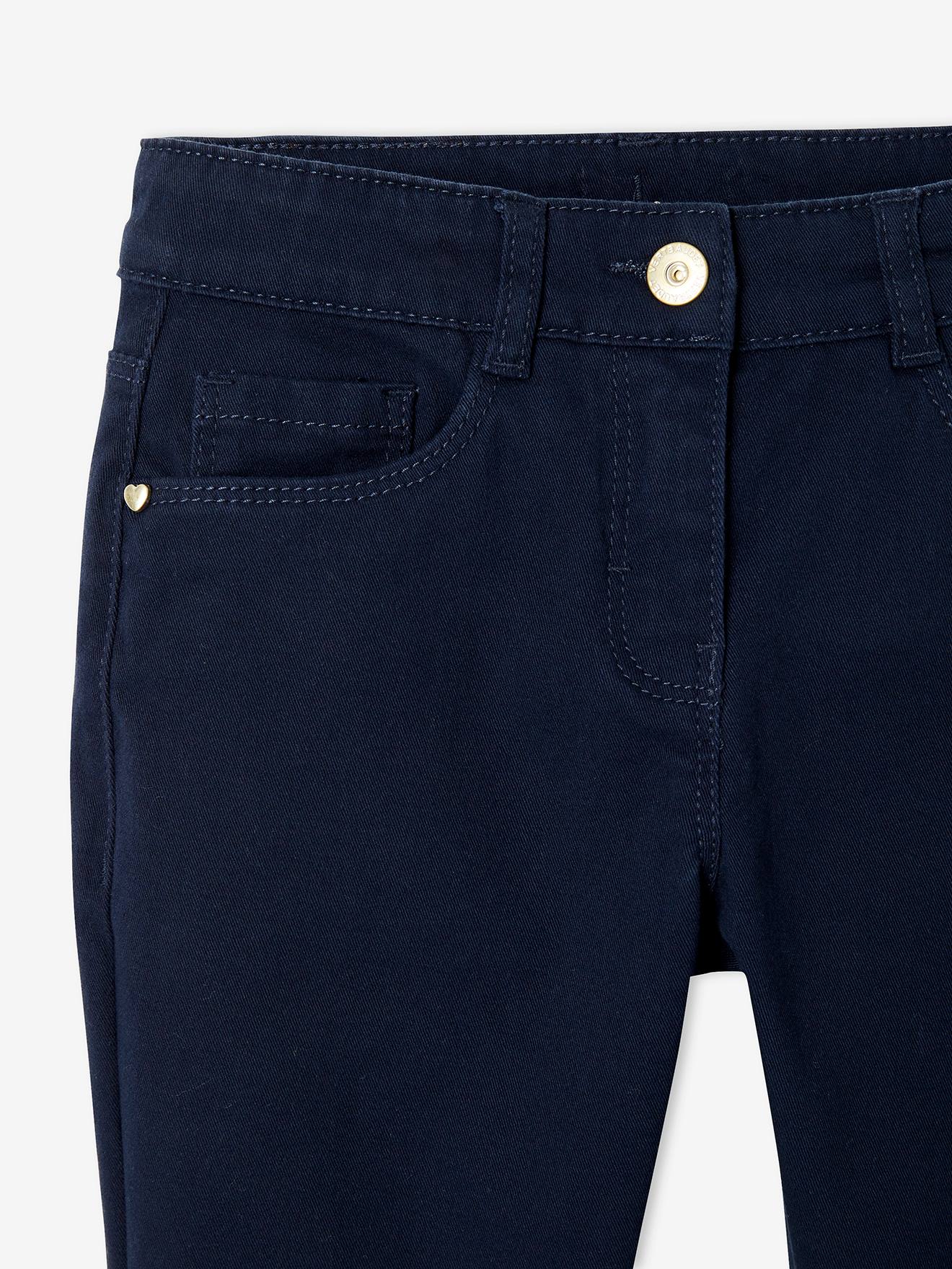 Calça cropped azul-escura lisa com laços para meninas