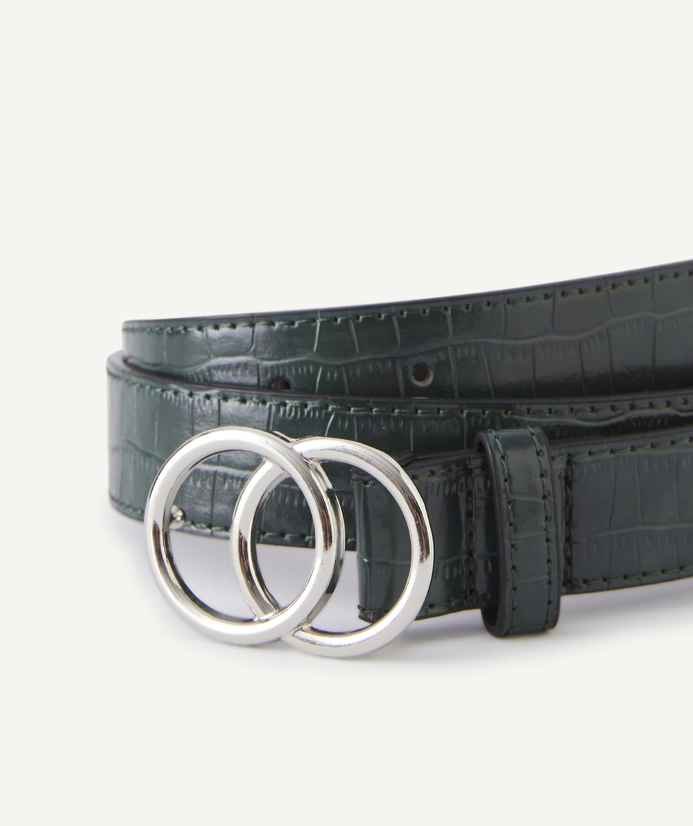 CEINTURE FILLE EN CROCO VERT FONCÉ