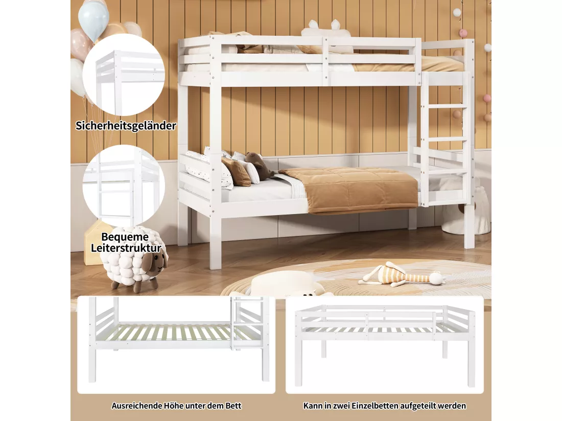 Lits superposés séparables 2 x 90 x 200 cm avec échelle - bois de pin - coloris blanc